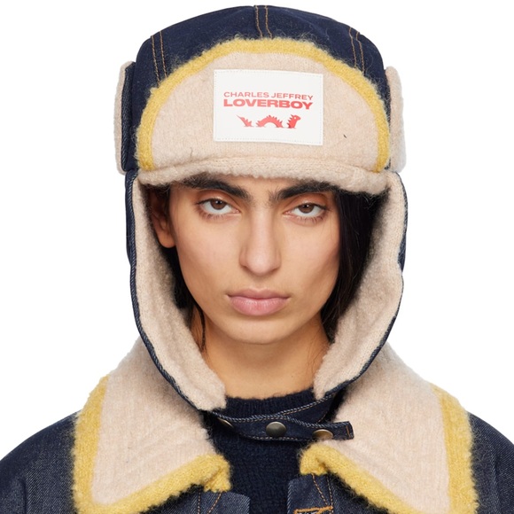 Charles Jeffrey Loverboy Accessories - Charles Jeffrey Loverboy Navy & Beige Knit Patch Trapper Hat
